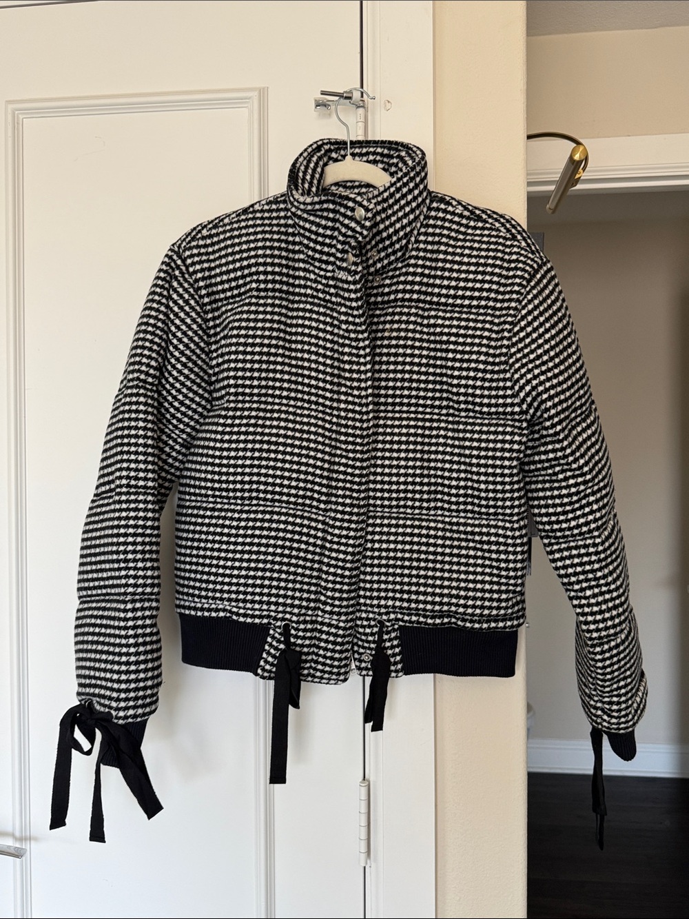 Tularosa Black and White Houndstooth Puffer Jacket